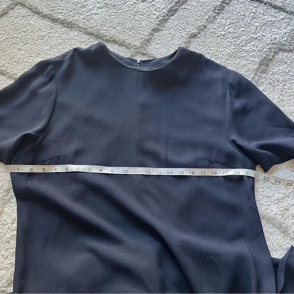 Vintage Tamotsu navy blue classy simple chic midi sheath dress pleated 1X - Picture 7 of 10
